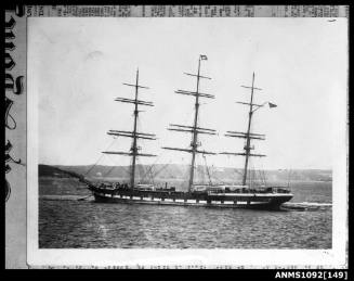 A three masted full rigged ship  moored to a buoy possibly of vessel HESPERUS