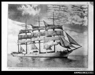 Four masted barque underway with reduced sail