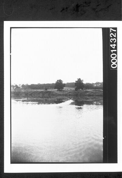 Looking across still waters to the river bank