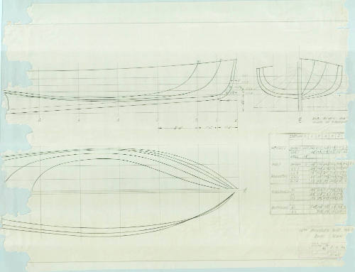 Lines plan of an 18 ft powered launch (seine boat)