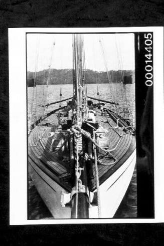 View of the deck of yacht SIRIUS with sails stowed