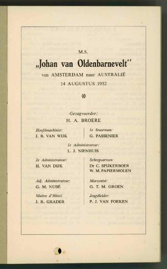 Ship passenger list from JOHAN VAN OLDENBARNEVELT