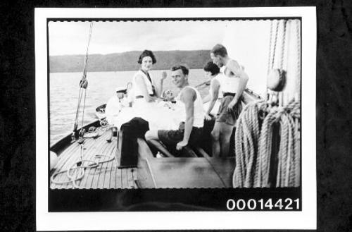 The crew entertain guests on the deck of yacht SIRIUS off Rabaul, Papua New Guinea