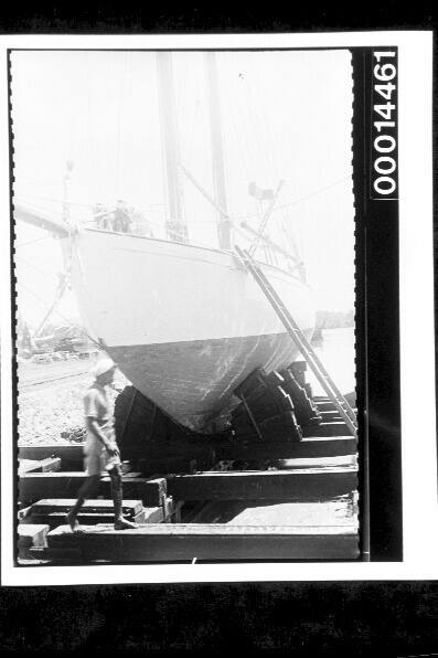 Yacht SIRIUS on slipway at Prai River in Penang, Malaya