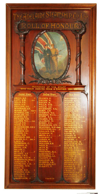 Roll of Honour Board for Adelaide Steamship Company for staff who served in World War I
