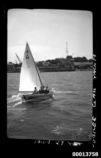 Jubilee Class yacht J32 sailing near Cockatoo Island, Sydney Harbour