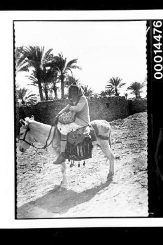 Riding a mule along a dirt road in Suez, Egypt