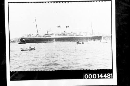 Starboard broadside view of a large passenger ship at Suez, Egypt