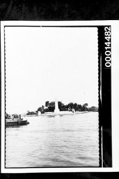 Obelisk memorial on the waters edge at Suez, Egypt