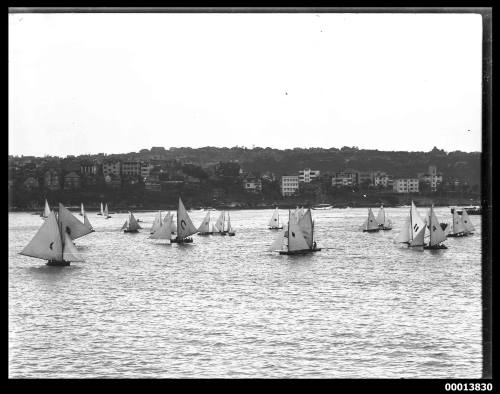 18-footers and 16-foot skiffs sailing near Cremorne Point, Sydney Harbour