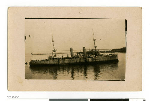 Broadside view of a naval cruiser