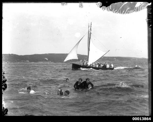 Capsized open boat