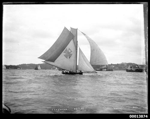 22-footer ESMERALDA competing in the Intercolonial Sailing Carnival, Sydney Harbour