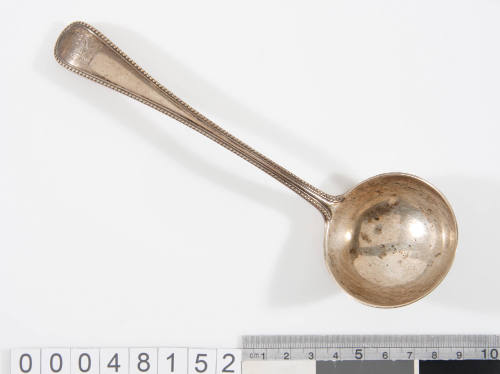 Small silver ladle with lion on handle