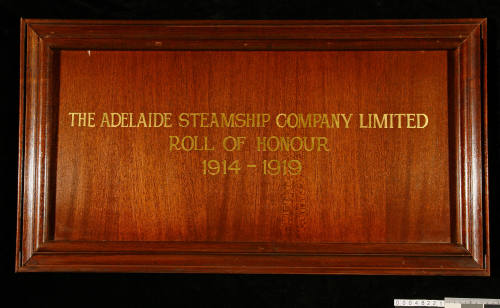 The Adelaide Steamship Company Roll of Honour board for World War I