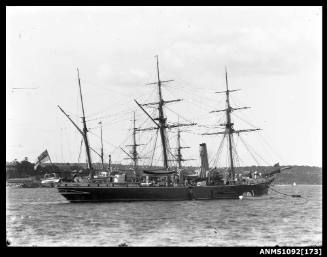 HMS TORCH moored to a buoy near Farm Cove, Sydney Harbour