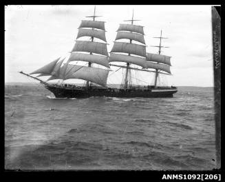 ARISTIDIES [sic] underway with crew members visible on fore deck and main yard