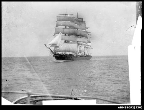 Three masted full rigged ship underway