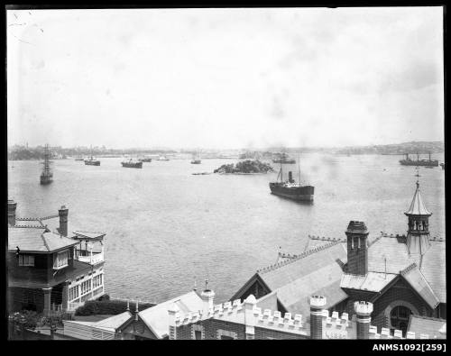 View of Sydney Harbour from Point Piper towards the city showing Clarke Island and Fort Denison