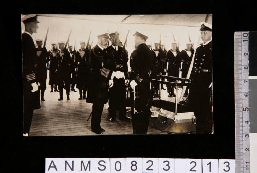 George V greeting officers on the deck of HMAS AUSTRALIA, 17 July 1928