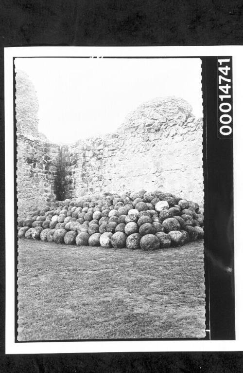 Stone ammunition at the Roman fort of Pevensey Castle, England