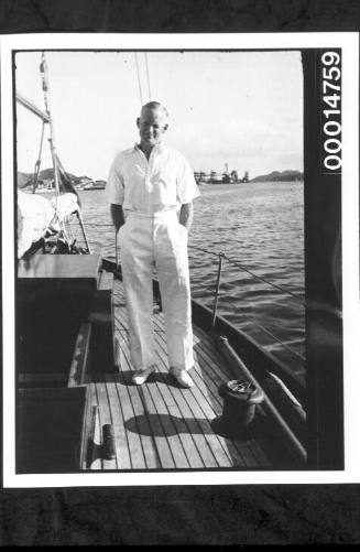 Richard Nossiter on the deck of yacht SIRIUS off the south coast of England