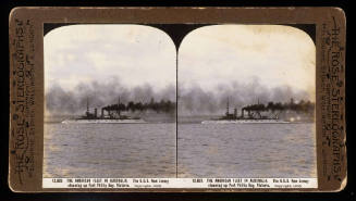 American fleet in Australia, USS NEW JERSEY steaming up Port Phillip Bay