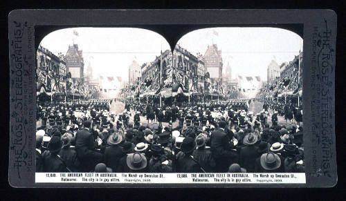 American fleet in Australia marching up Swanston Street, Melbourne