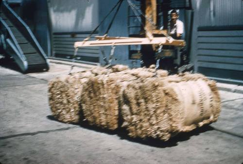Slide depicting bails being moved by a forklift
