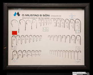 O Mustad & Son fish hooks sample board