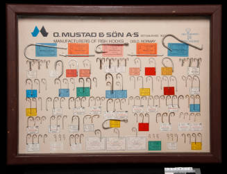 O Mustad & Son fish hooks sample board