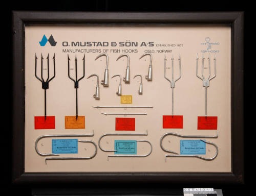 O Mustad & Son fish hooks sample board