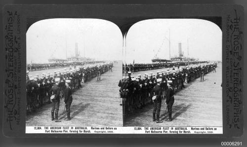 American fleet in Australia, Marines and Sailors forming for a march