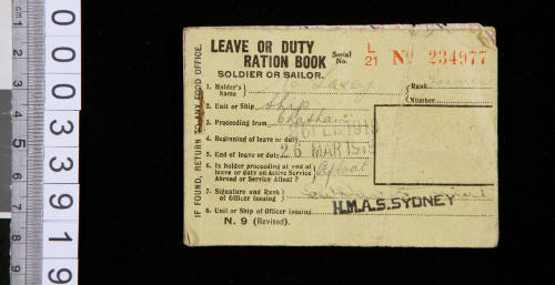 Leave or Duty Ration Book Soldier or Sailor