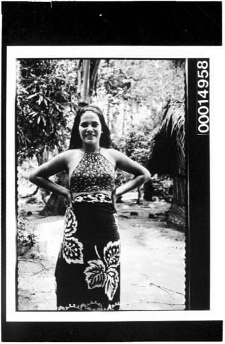 A young woman wears a traditional pareu, Bora Bora