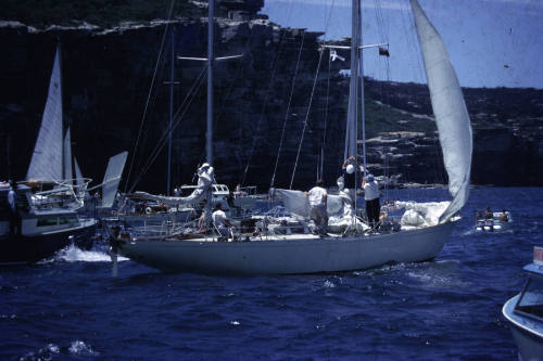 Hoisting sail, Sir Francis Chichester, Sydney Harbour Jan '67