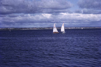 Two sail boats under sail, two cherubs, Perth