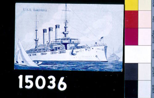 USS "LOUISIANA" ILLUSTRATED OFFSET PRINT ON CARDBOARD