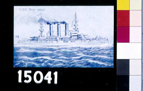 USS "NEW JERSEY", ILLUSTRATED OFFSET PRINT ON CARDBOARD