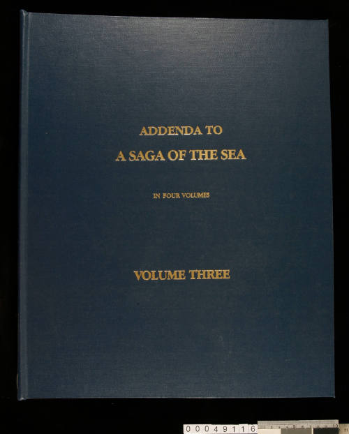 Folder titled Addenda to A Saga of the Sea in Two Volumes, Volume One