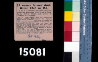 'SA woman formed Australian wives' Club in US' newspaper clipping