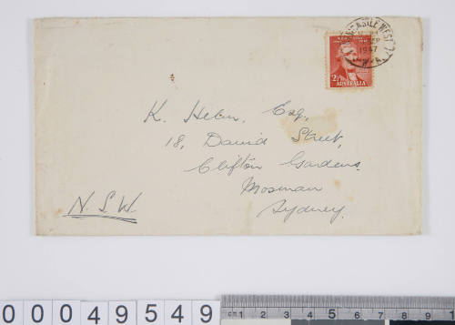 Envelope for a letter sent to Basil Helm