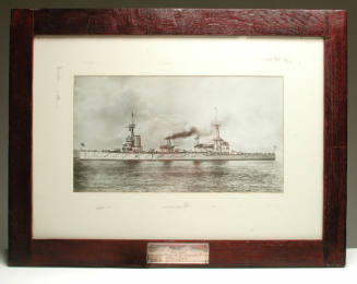 HMAS AUSTRALIA, first flagship of the Royal Australian Navy, 1913-1920, sunk under terms of the Washington treaty, 12th April 1924, this frame is of teak from her deck
