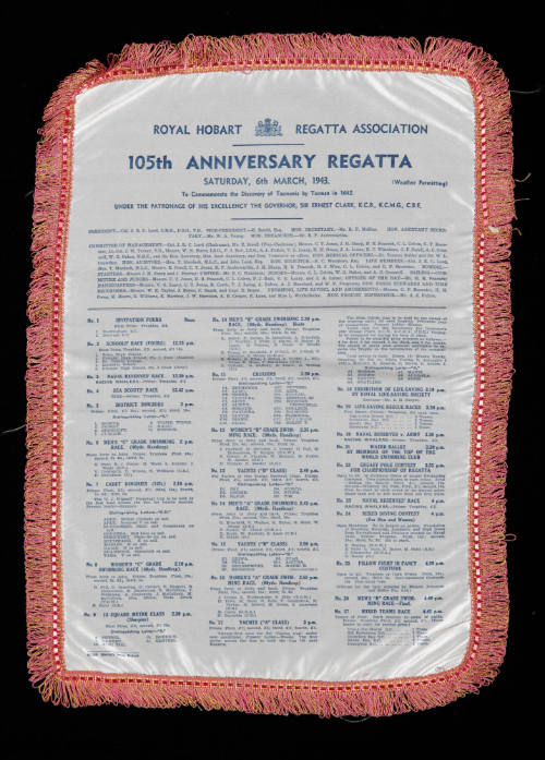 One Hundred and Fifth Anniversary Hobart Regatta program