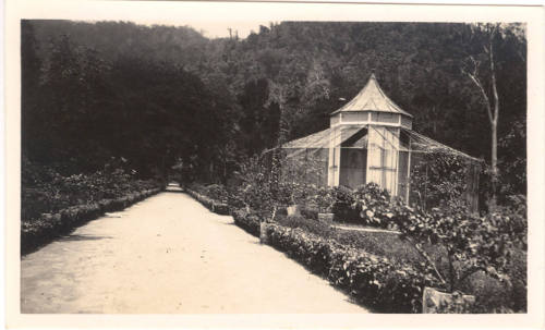 Photograph depicting a garden conservatory in a tropical landscape