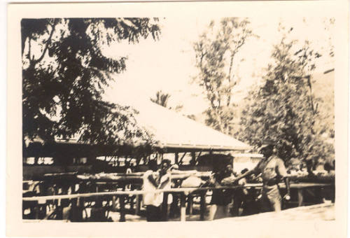 Photograph depicting local people working in a tropical landscape