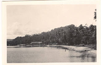 Photograph depicting tropical coastal village