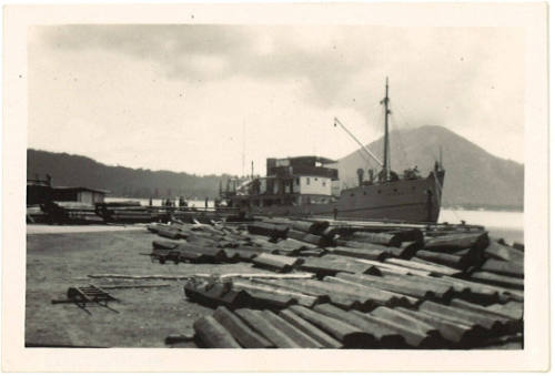 Photograph depicting a docked vessel