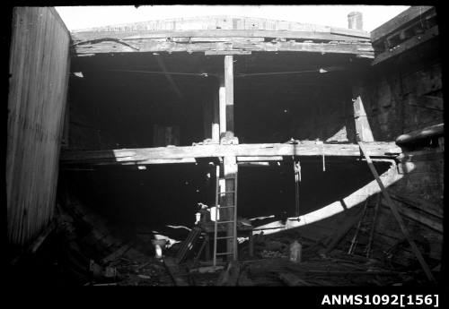 Timber construction of the interior view of a ships hold