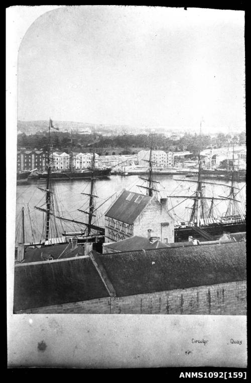 Sailing ships moored possibly at Circular Quay